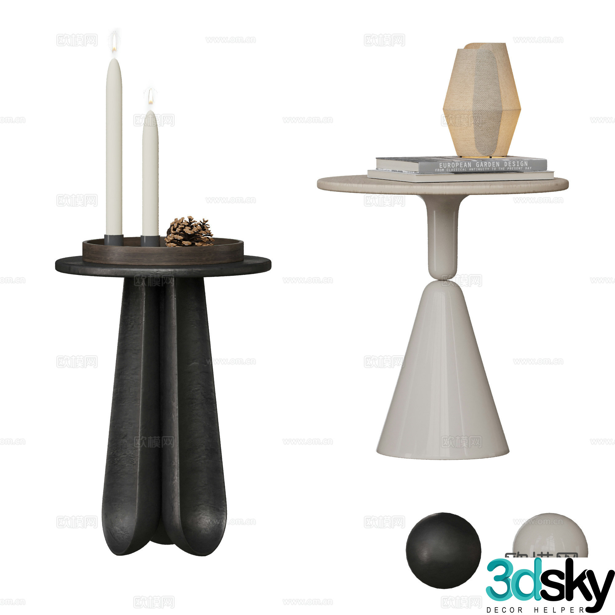French Cream Style Middle Style Sides Combination Round Stone Sides Plastic Steel Sides 3D Model