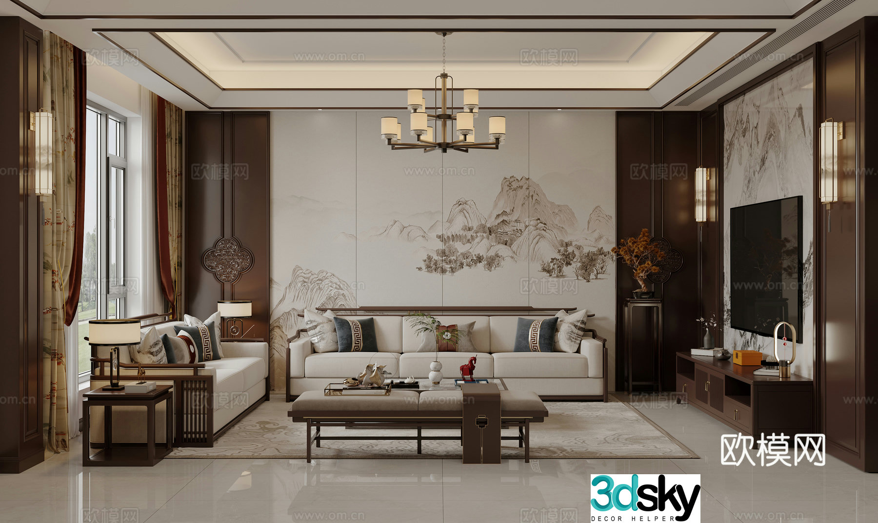 New Chinese style living room shrine 3d model