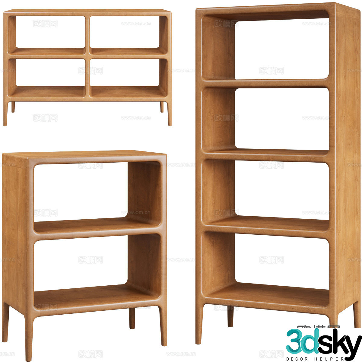 New Chinese style log bookcase side cabinet tea cabinet 3d model
