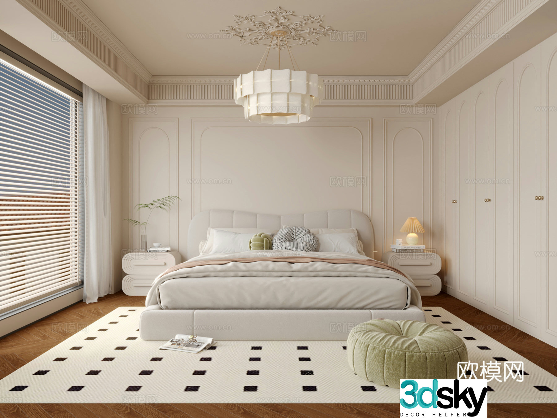 French creamy bedroom 3d model