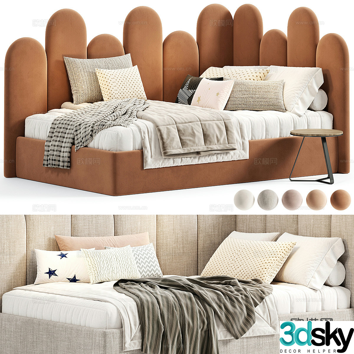 Modern cream style children’s fabric sofa bed 3d model