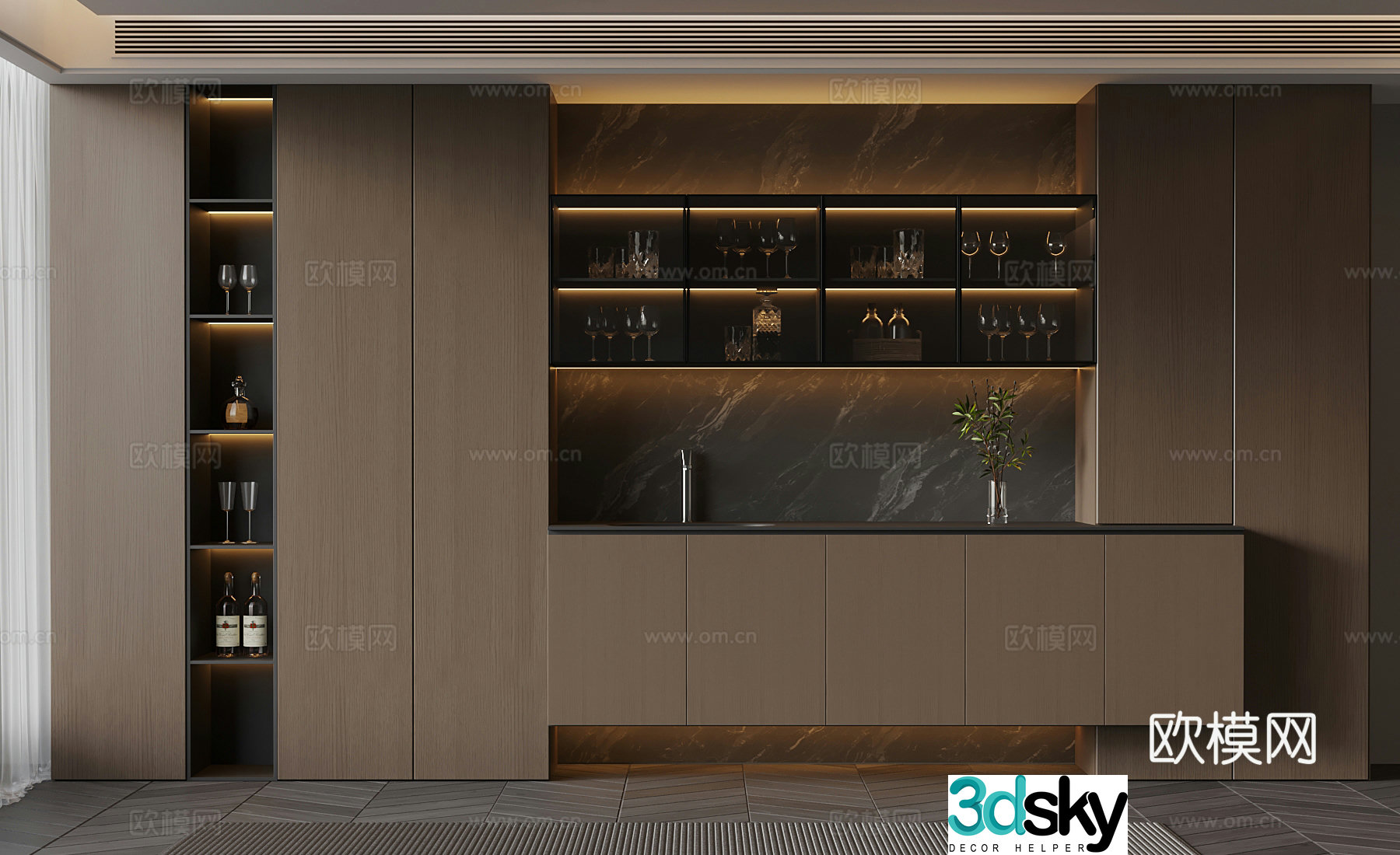Italian minimalist wine cabinet wine bottle ornament decoration 3D model