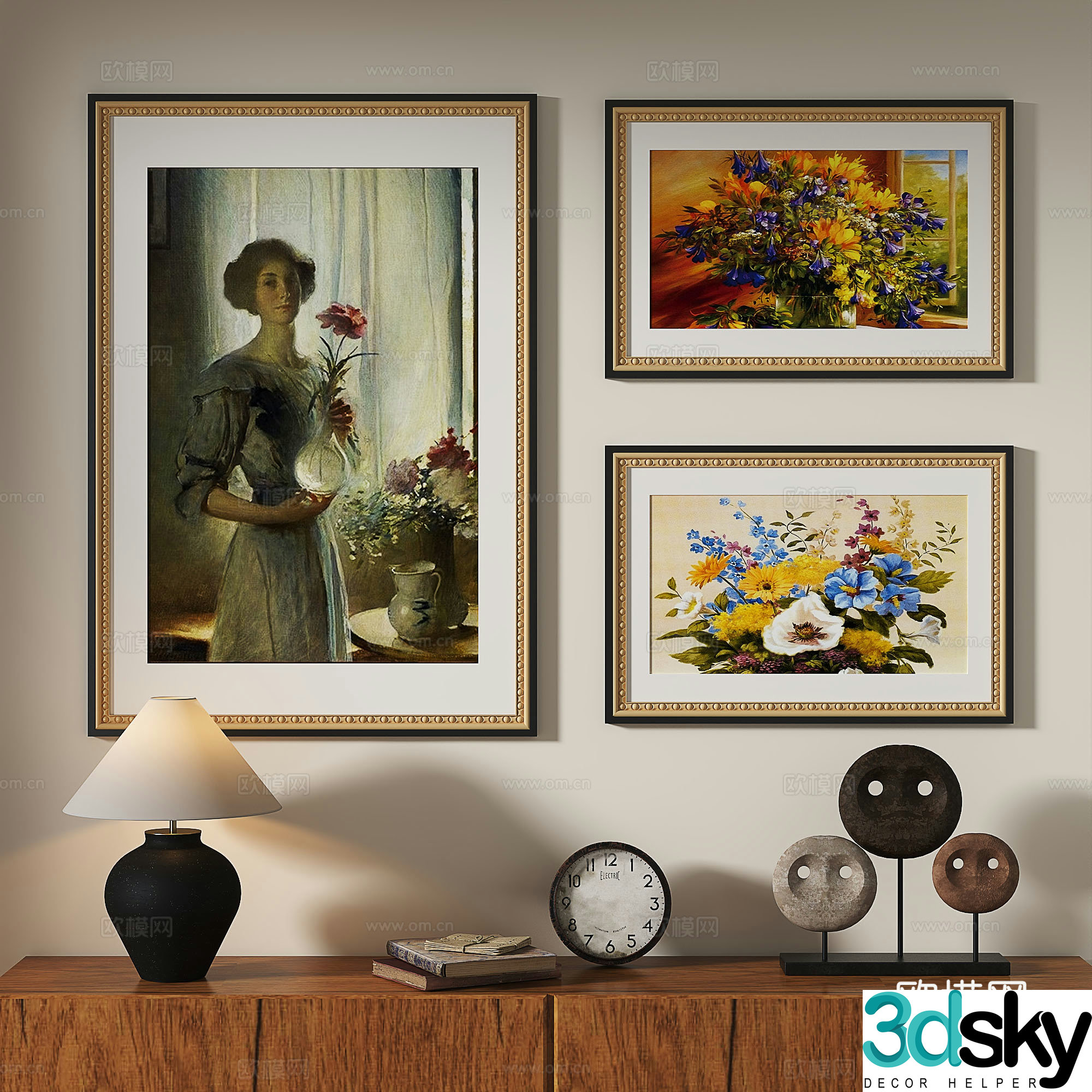 European classical French retro oil painting light luxury decorative painting 3d model