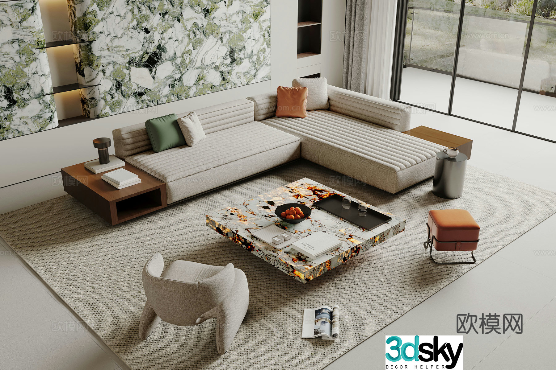 Modern sofa coffee table combination multi-person sofa coffee table leisure chair 3d model