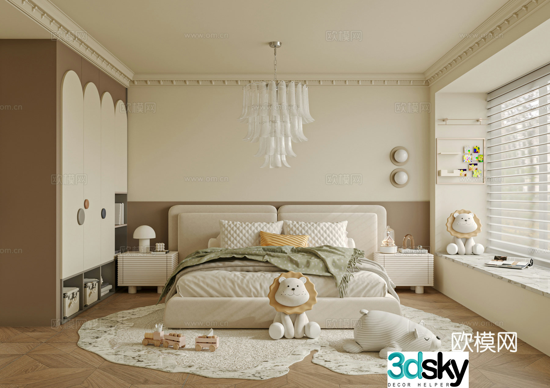 French children’s room bedroom bed nightstand 3d model