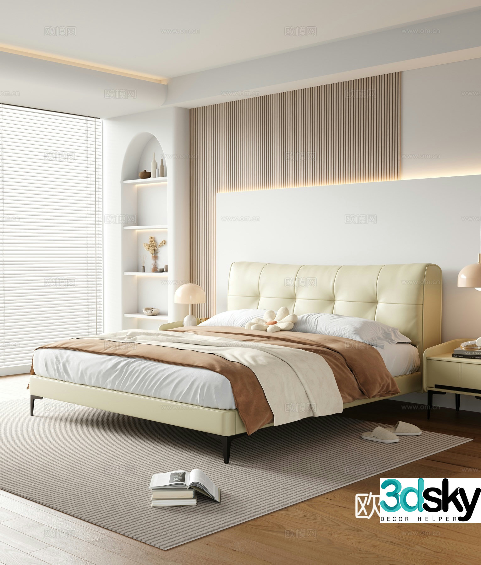 Modern Cream Double Bed 3D Model