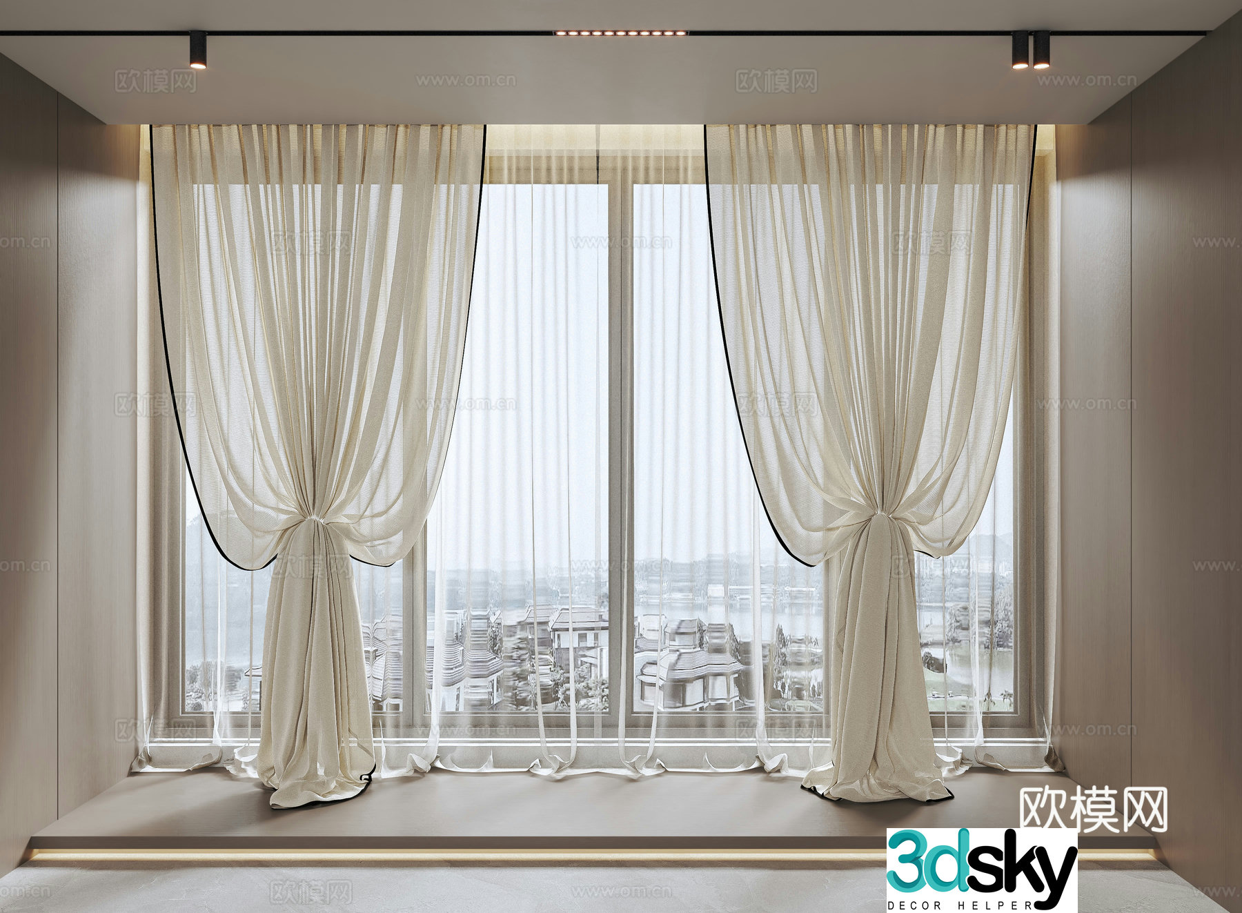 French medieval gauze curtain French curtain Medium cream gauze curtain Solid color curtain Gauze curtain 3D model