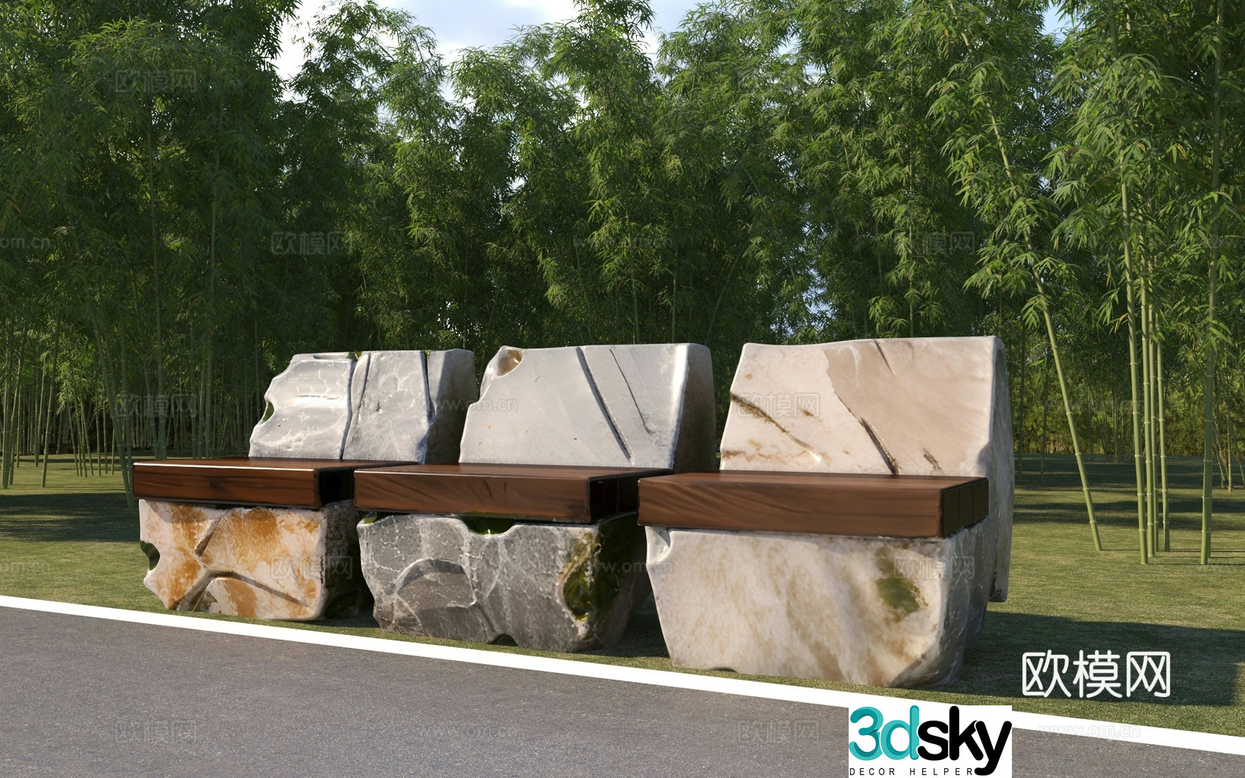 Modern log landscape seat 3d model