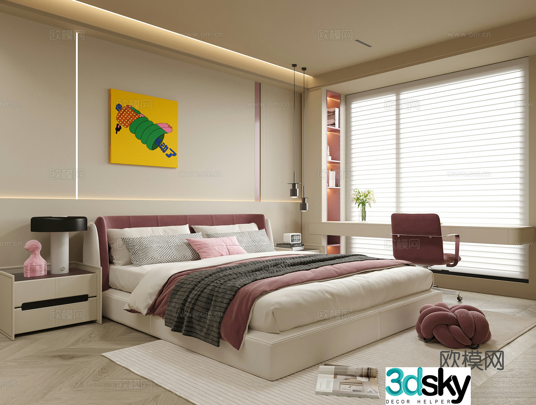 Modern girl room children’s room children’s bed bedroom desk chair 3d model