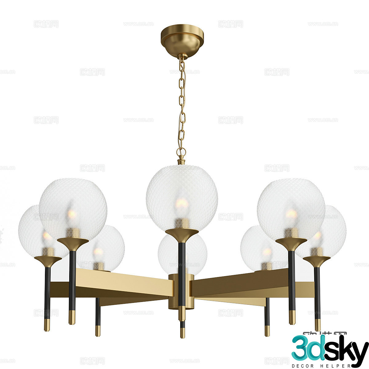 New Chinese style light luxury multi-head decorative chandelier 3D model