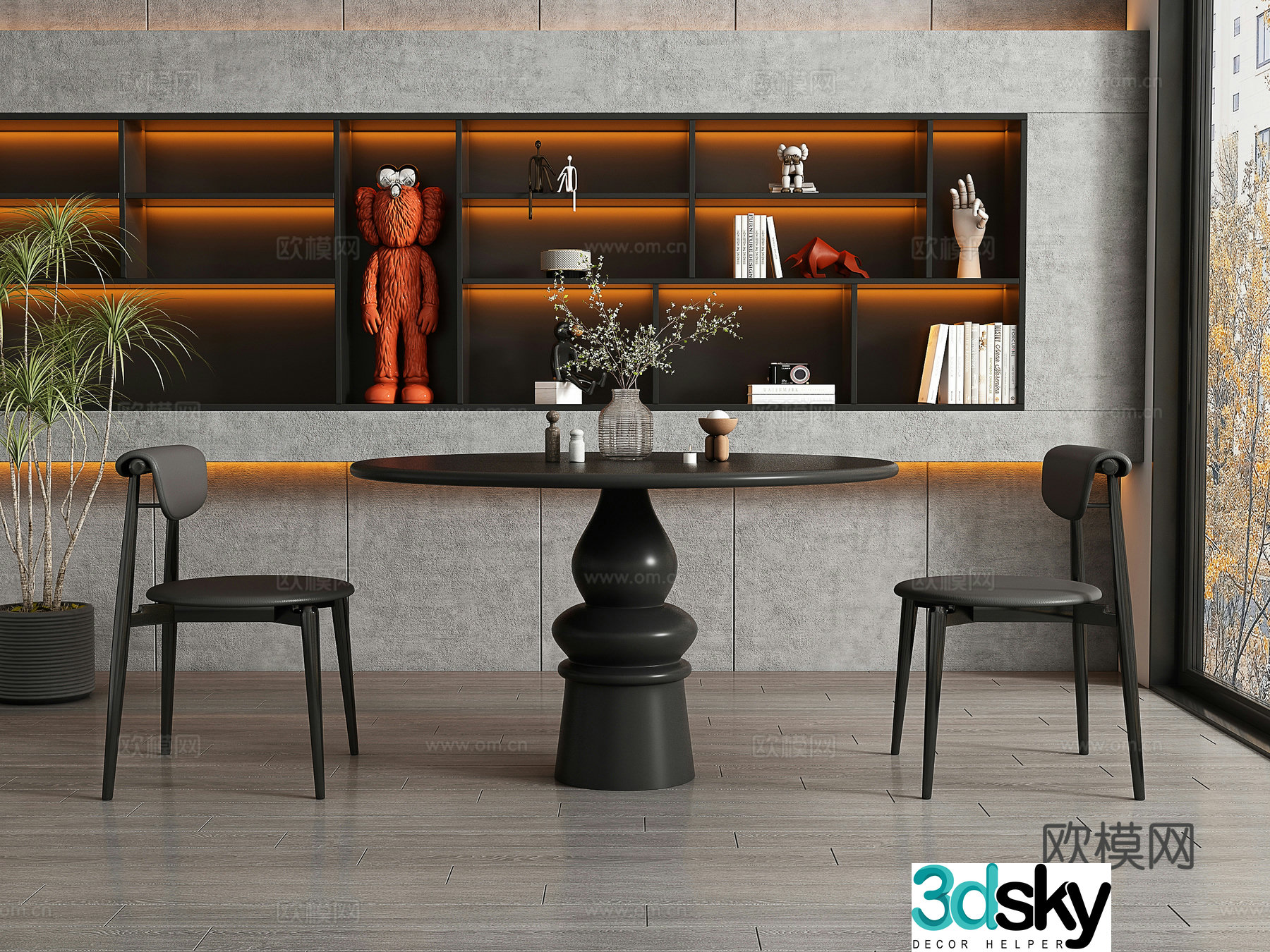 Modern restaurant dining table and chair 3d model