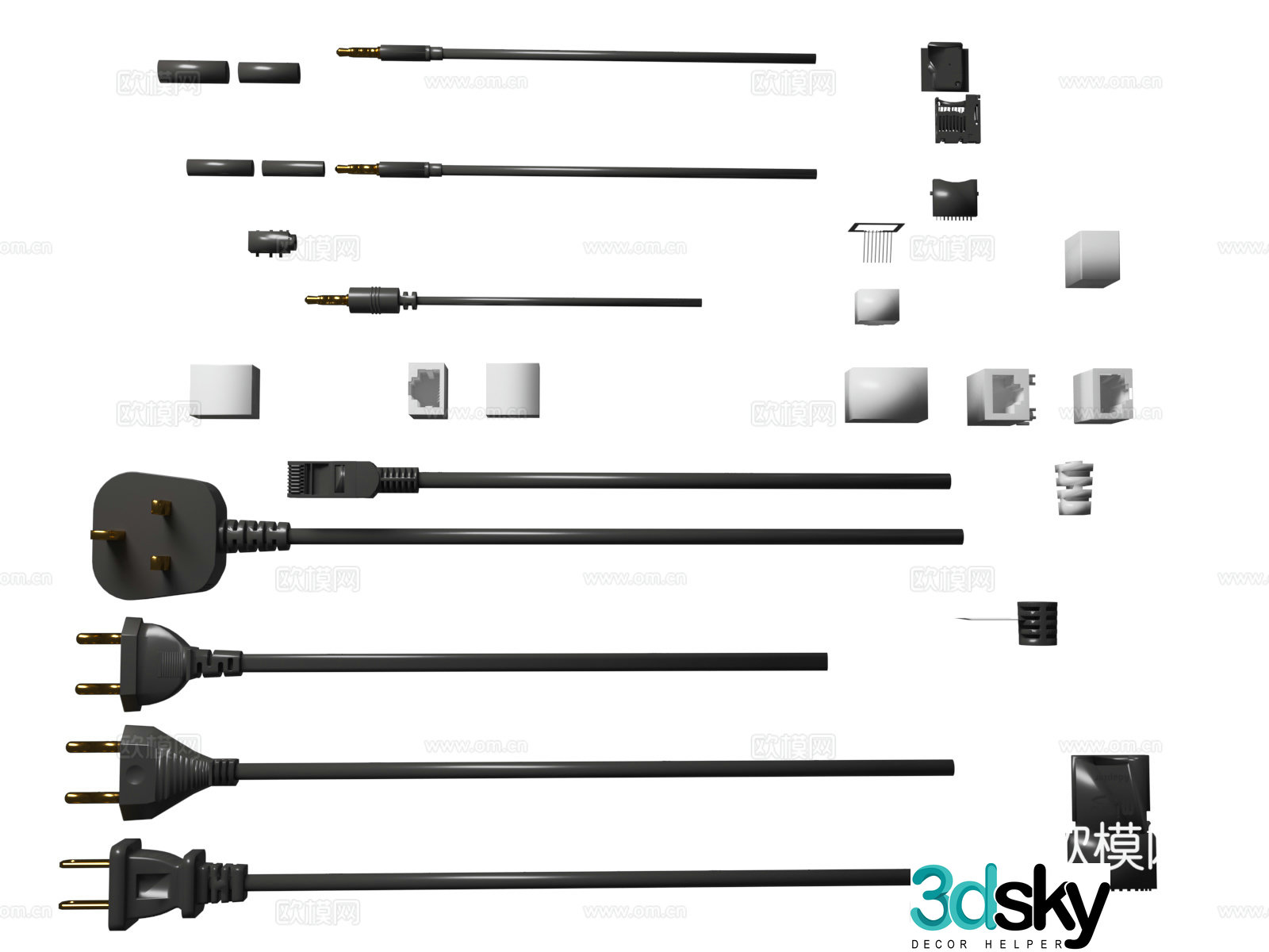 Various interfaces, interface collection, computer interface, network interface, wire interface, audio interface 3D model