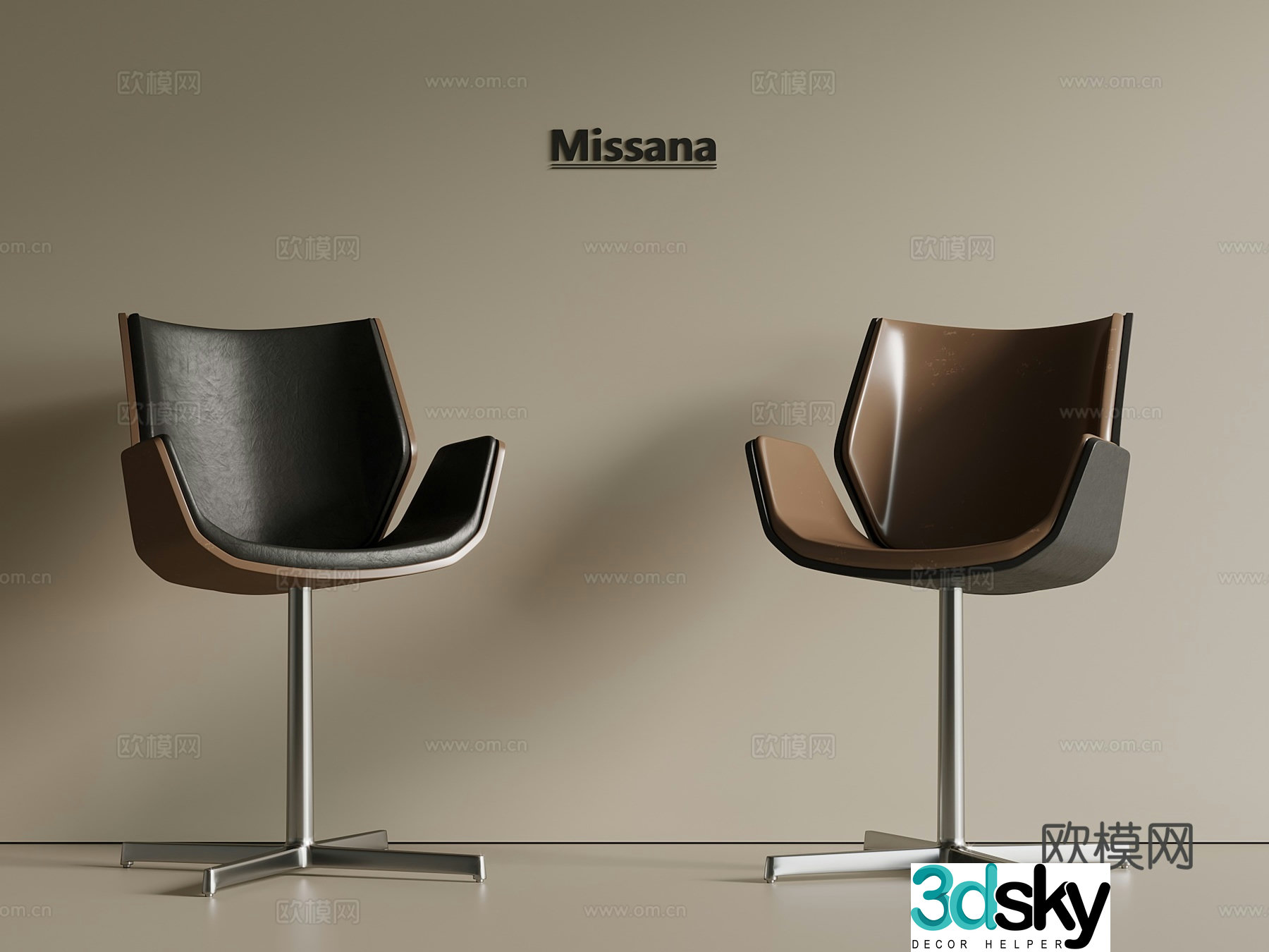 Italian light luxury bar stool leather stool stainless steel stool backrest bar stool 3D model
