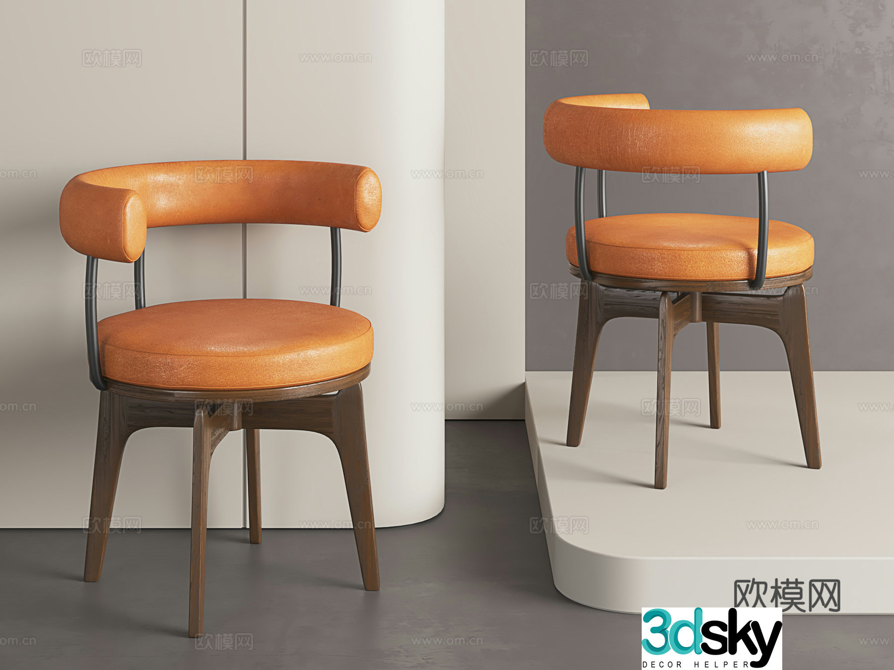 Single chair medieval style chair simple leather dining chair minimalist desk and chair retro style chair 3D model
