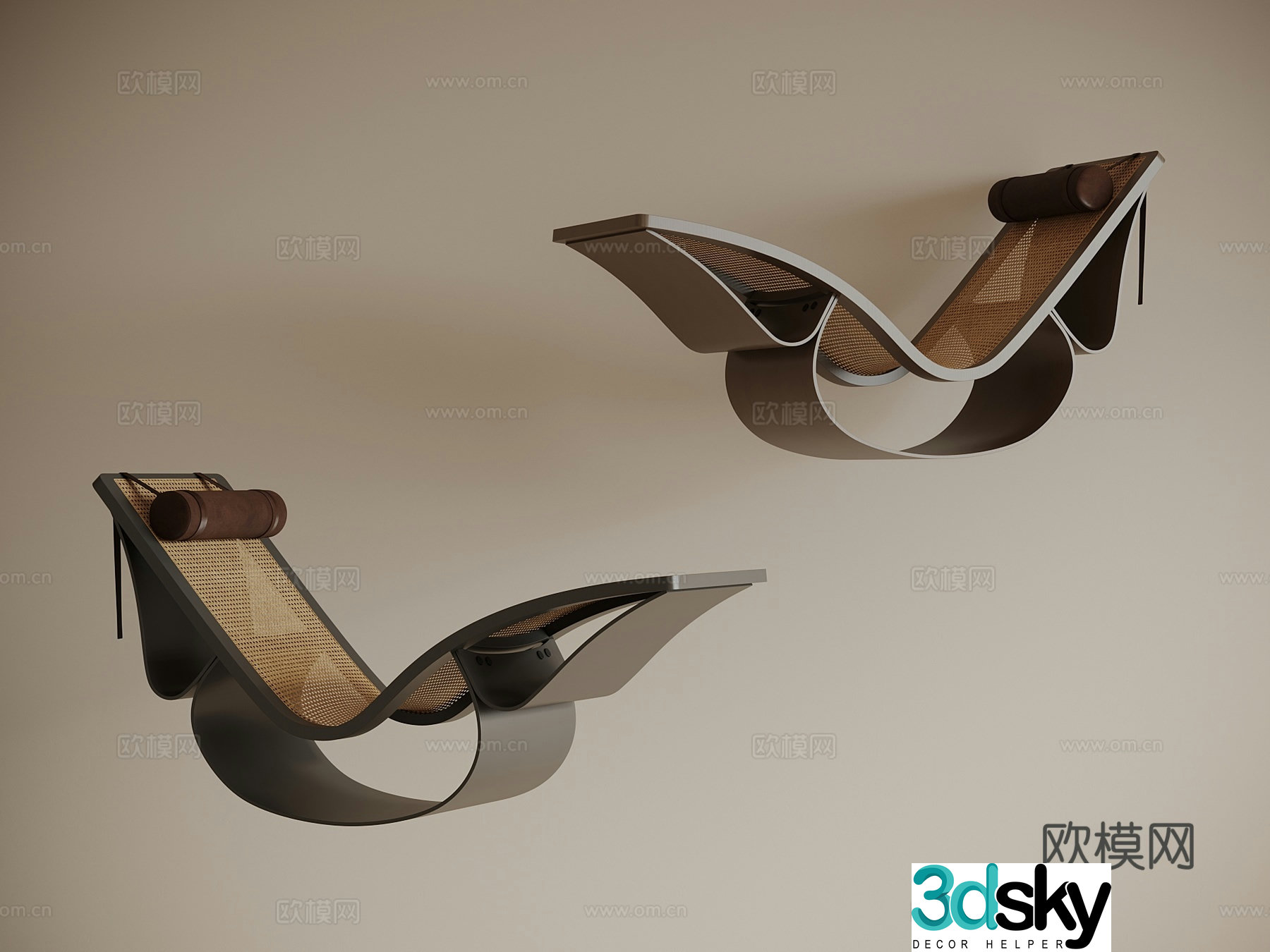 Italian light luxury lounge chair wooden chair rattan chair leisure chair single chair 3d model