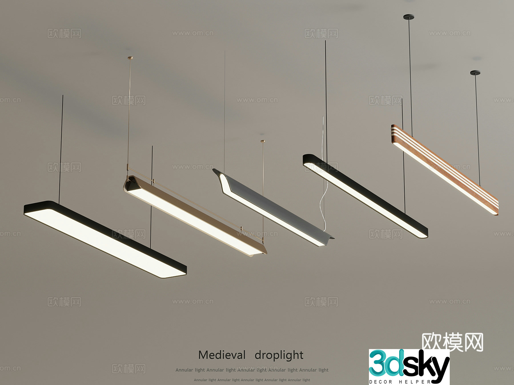 Modern long chandelier office chandelier 3d model