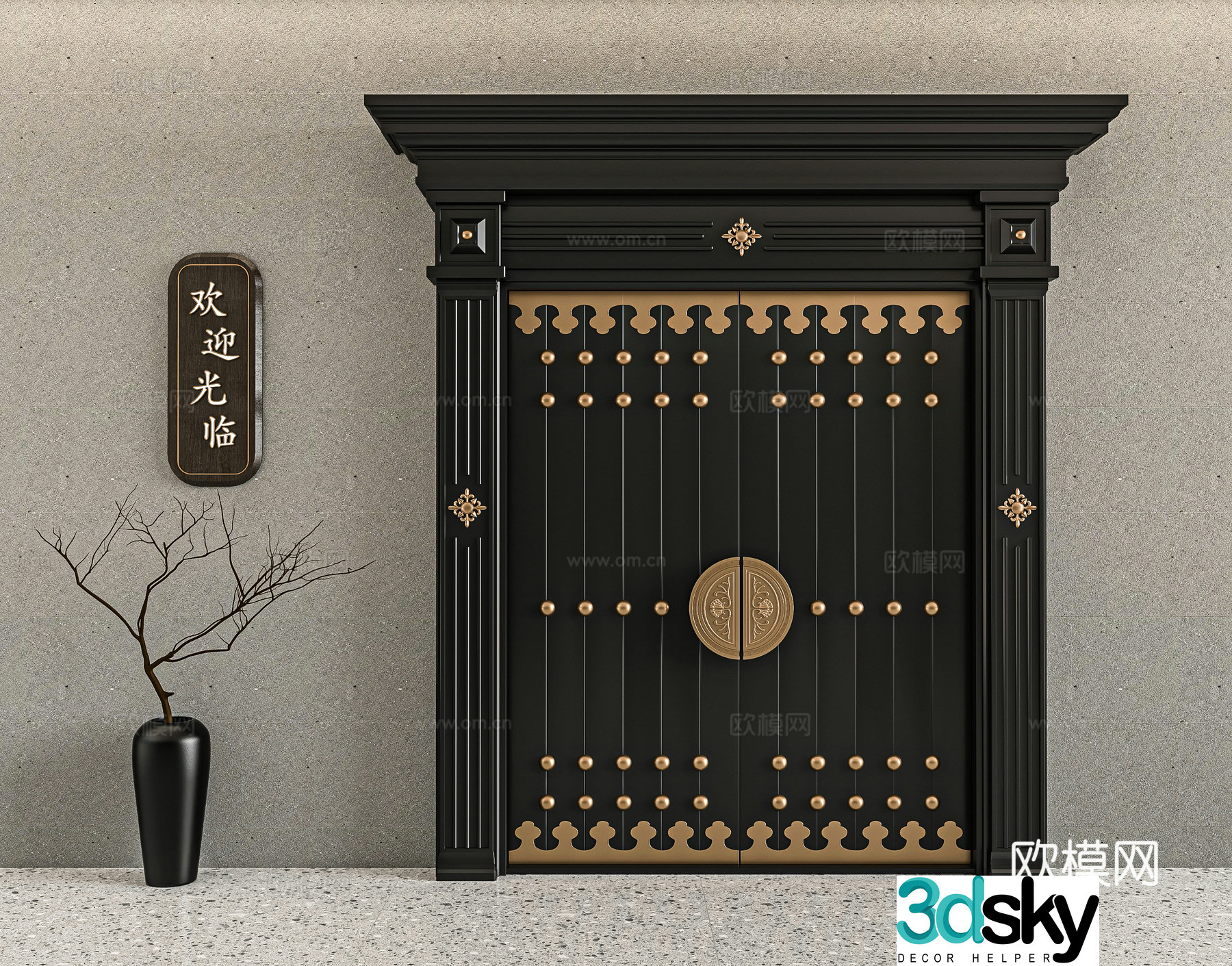 New Chinese style villa door 3D model