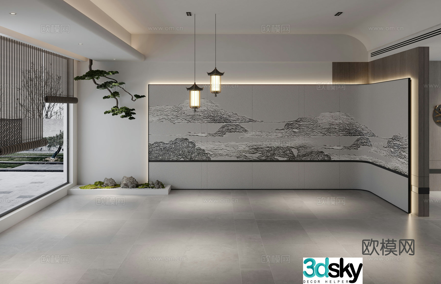 New Chinese style background wall artistic conception restaurant background wall 3d model