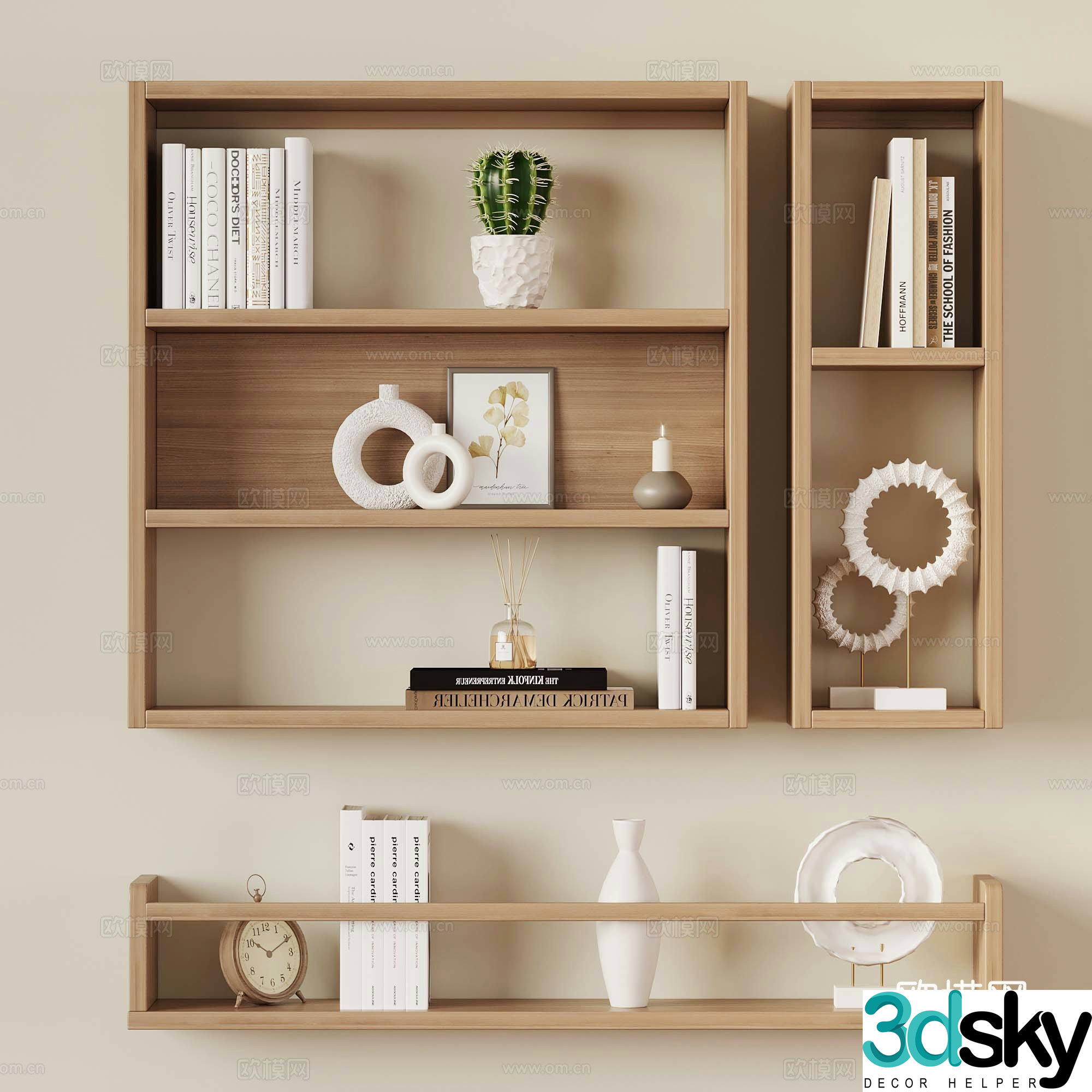 Modern Wasabi Solid Wood Bookshelf Wall-mounted Bookshelf 3D Model