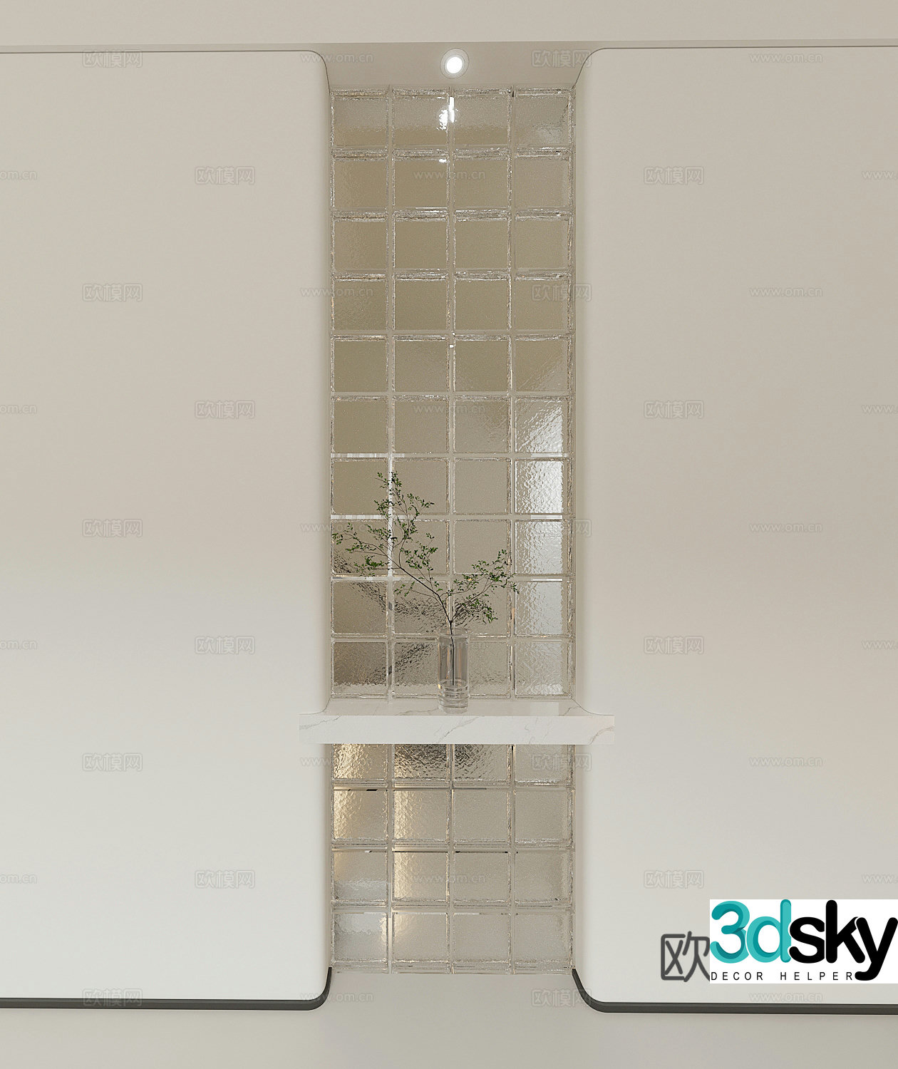 Modern entrance partition glass brick partition green plant 3d model