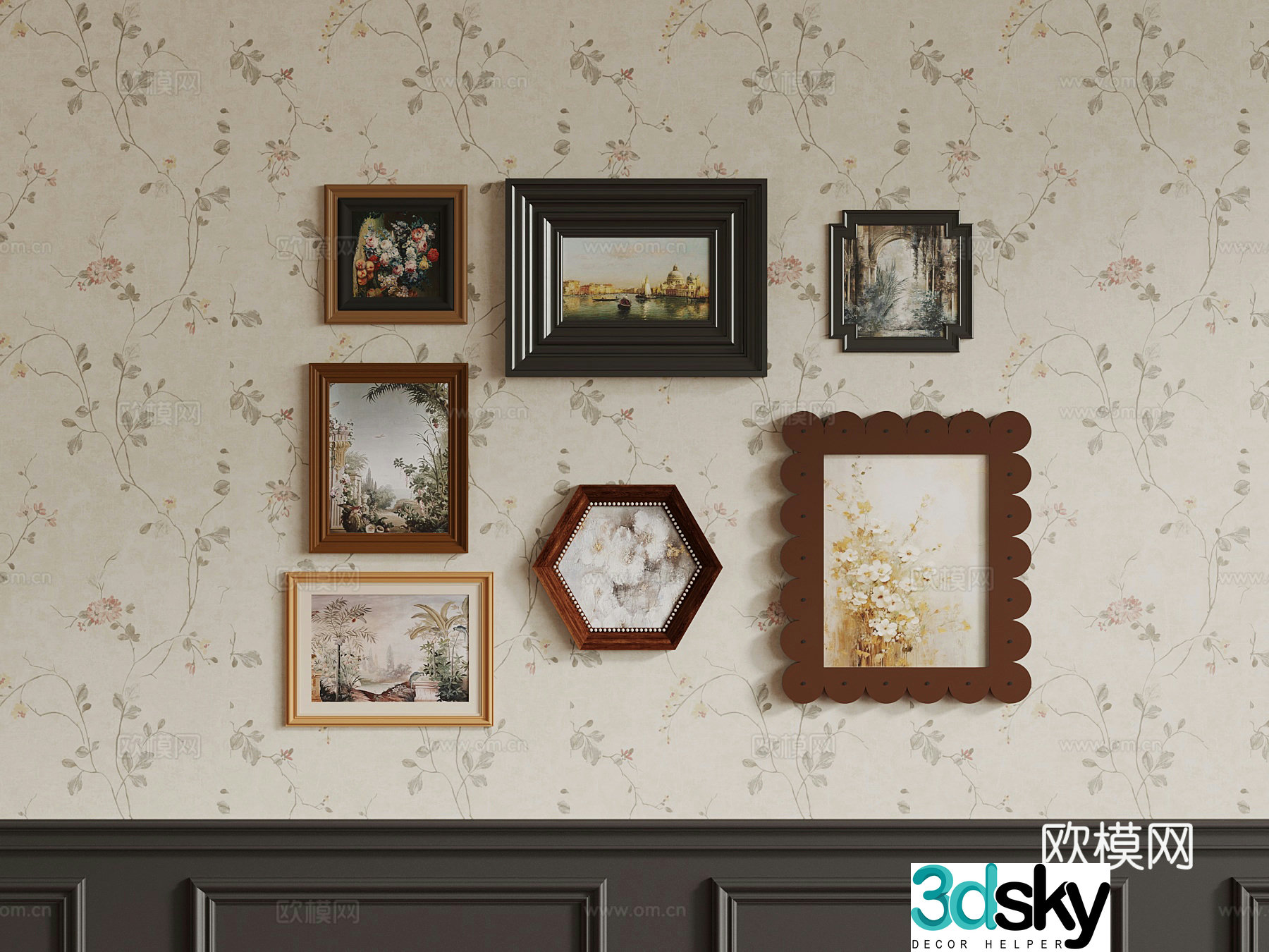 French hanging paintings decorative painting 3d model