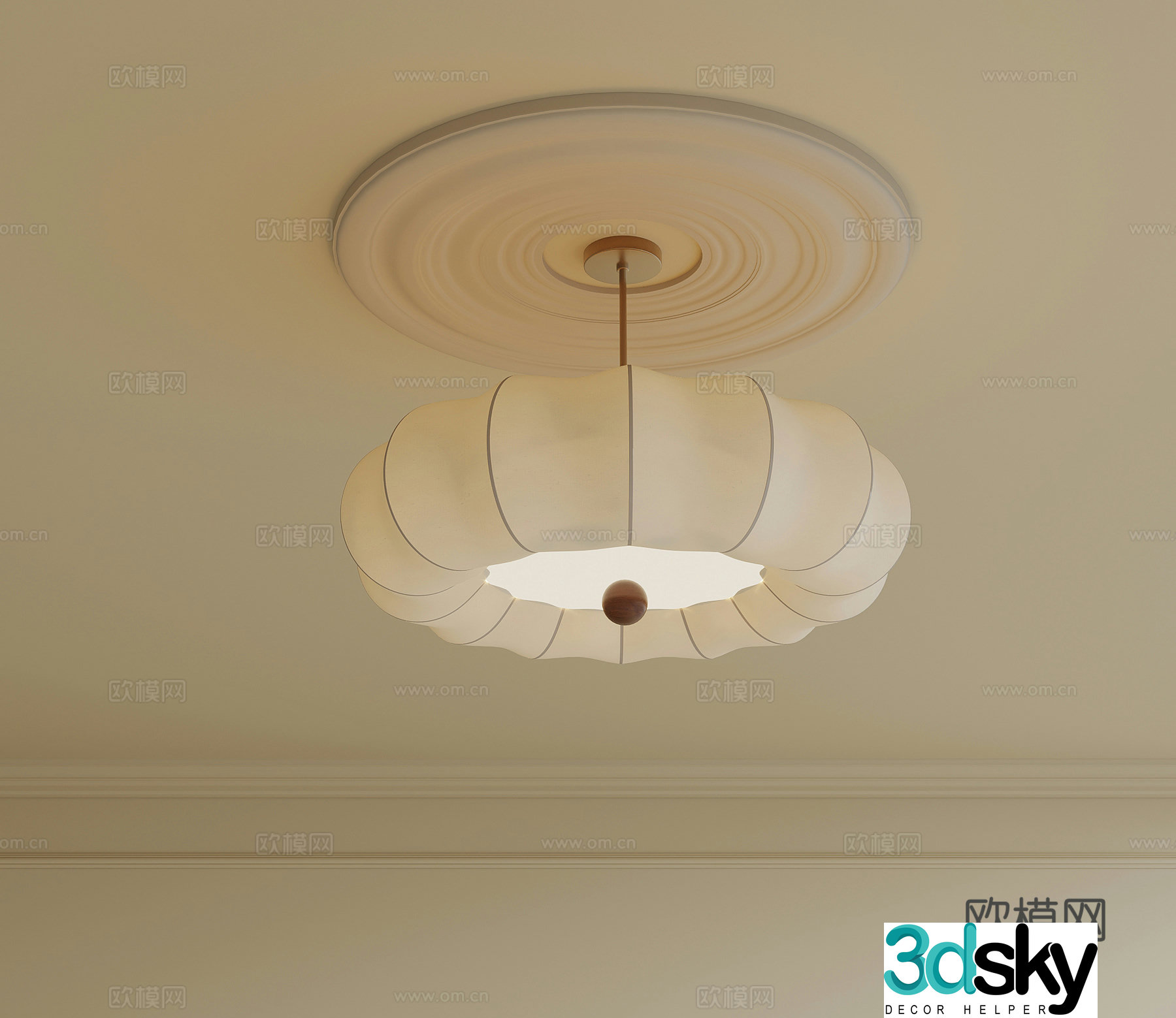 French cream chandelier master bedroom ceiling 3D model