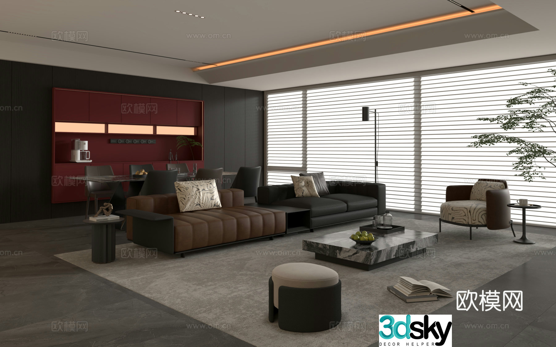Modern Italian living restaurant Italian home living restaurant Italian sofa coffee table combination 3D model