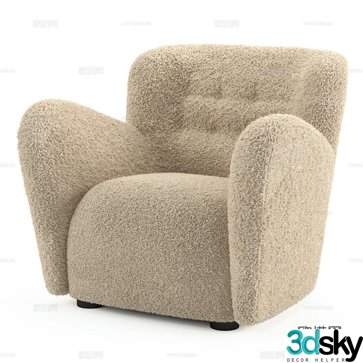 Modern cream style plush sofa chair 3d model