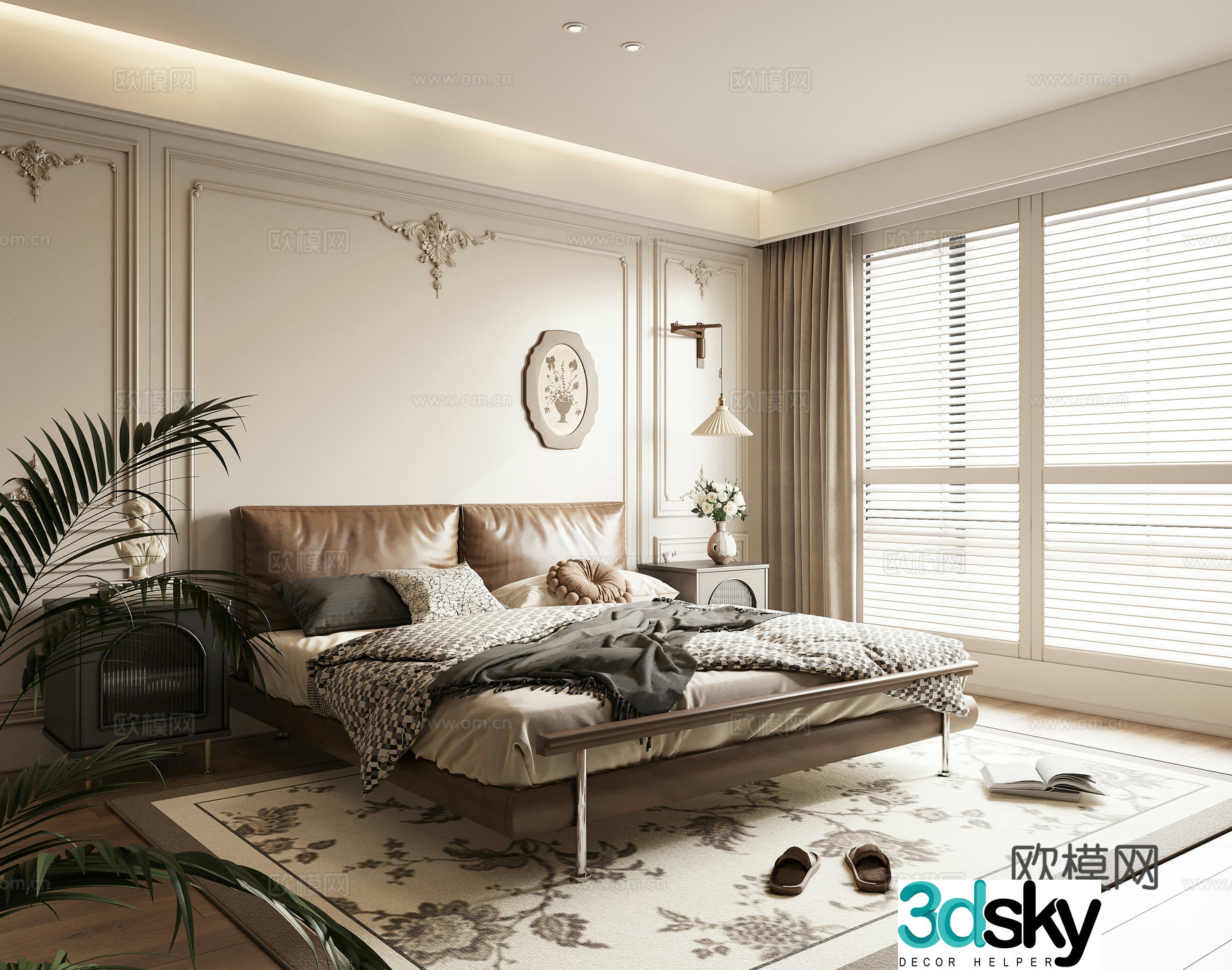 French bedroom old-school bedroom American retro bedroom double bed master bedroom second bedroom room 3D model