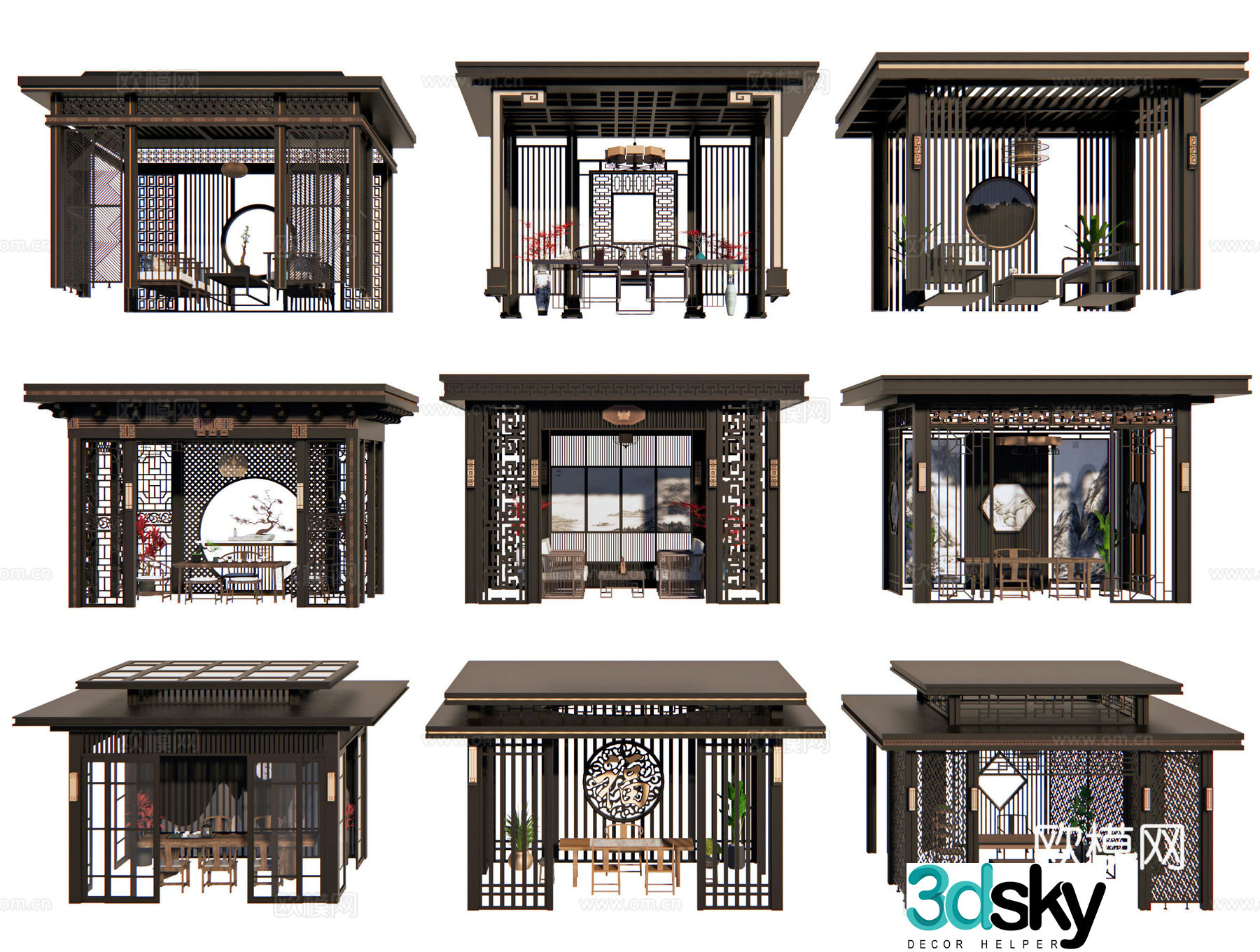 New Chinese style corridor frame courtyard corridor pavilion pavilion garden pavilion pavilion tea pavilion long corridor waterside pavilion 3D model
