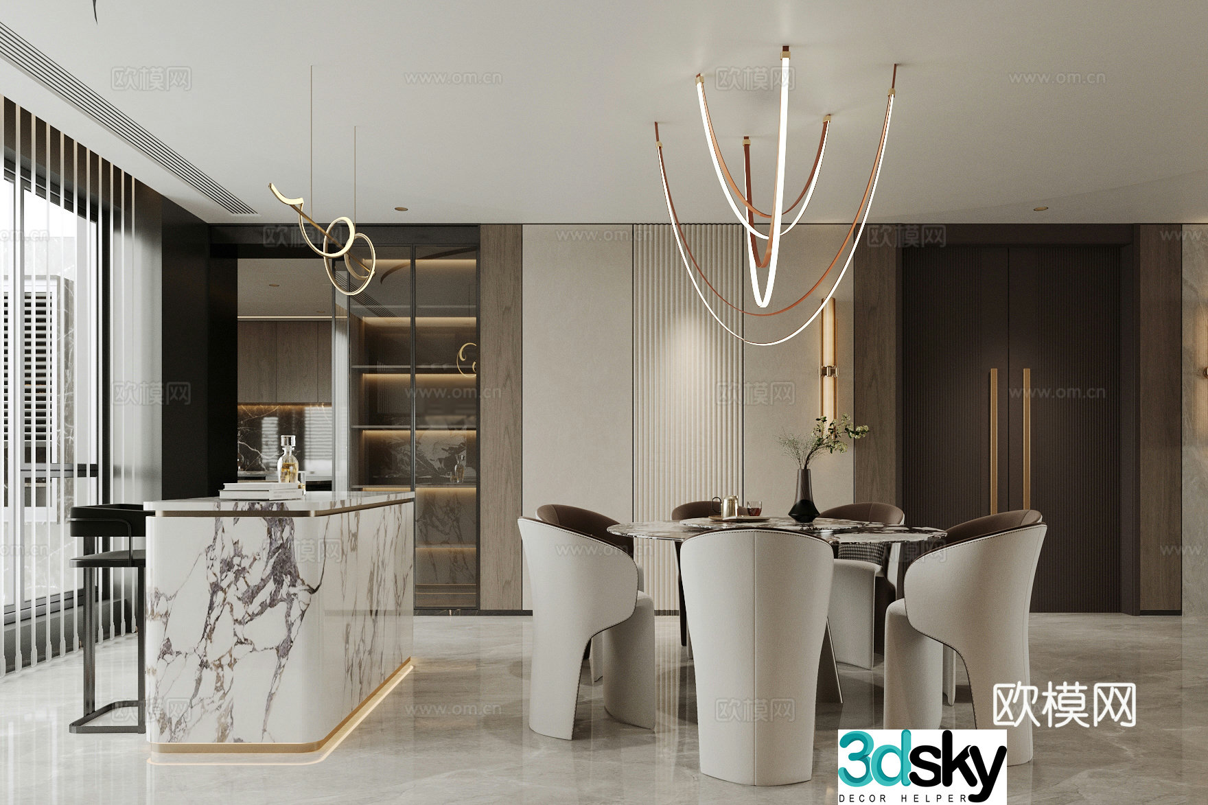 Modern Italian round table restaurant Light luxury Italian restaurant Open restaurant Island restaurant Dining table and chair 3d model 3d model
