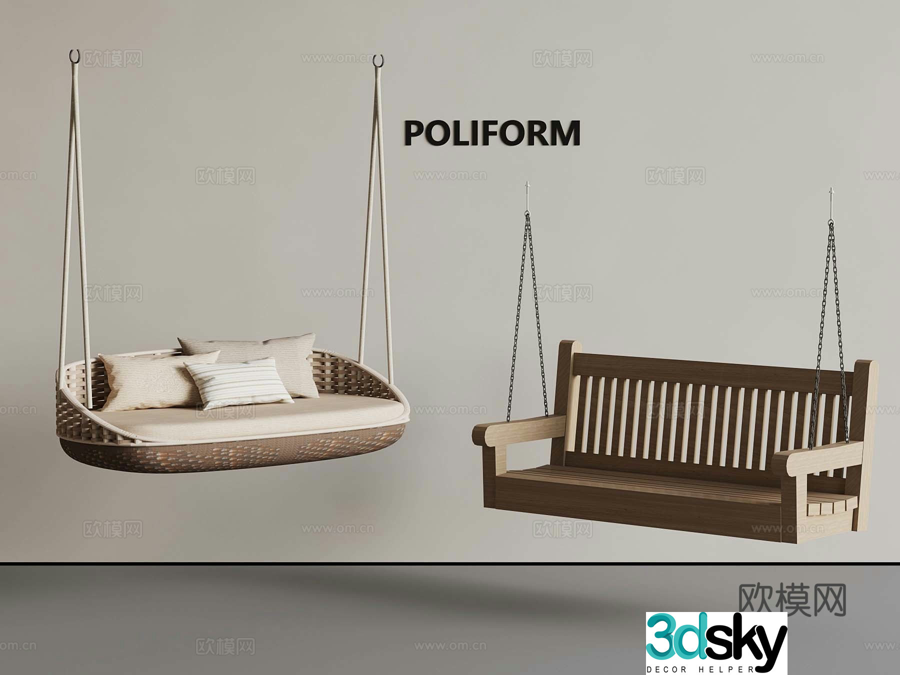 Modern hanging chair Solid wood hanging chair 3d model