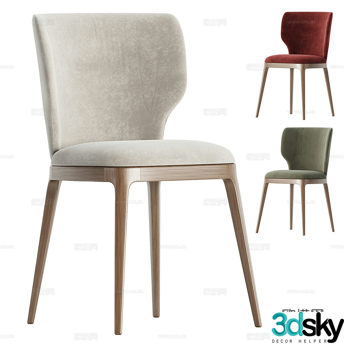 New Chinese style wooden fabric single chair 3D model