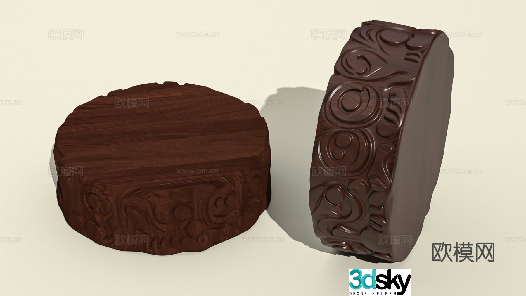 Base Wood carving Ebony Round Base Mahogany Crafts Stone Base Wooden Pillow Vase Pot Plant Ornament Base 3D Model