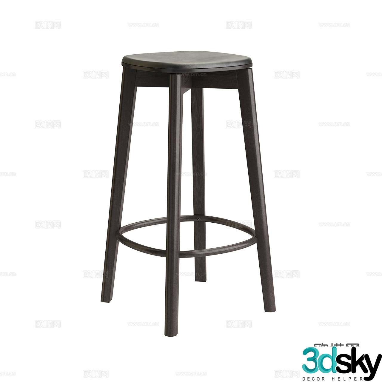Imma Minimalist Bar Stool Retro Bar Stool Solid Wood Bar Stool Leather Bar Stool Bar Stool 3D Model