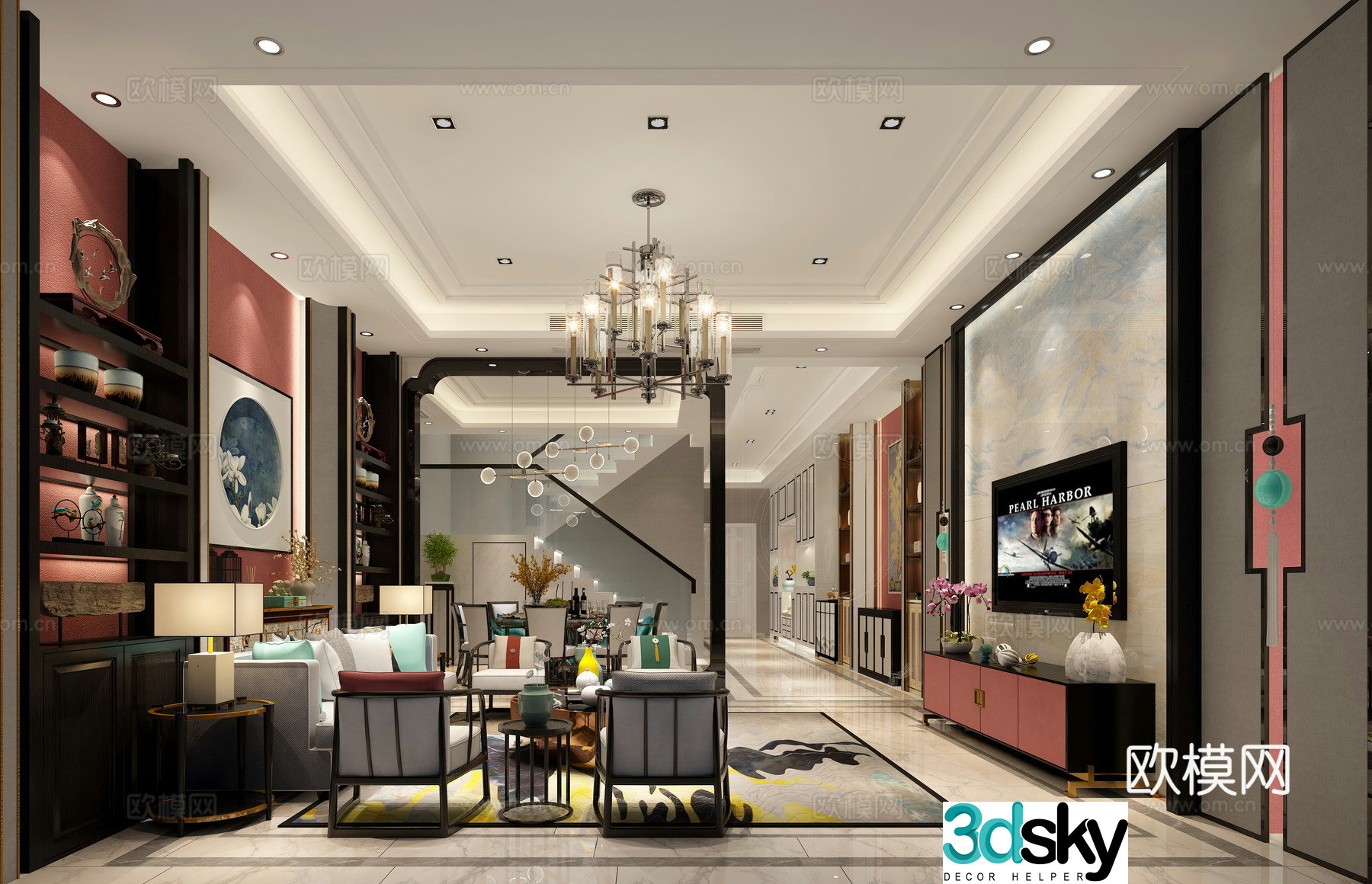 New Chinese luxury living room 3D model