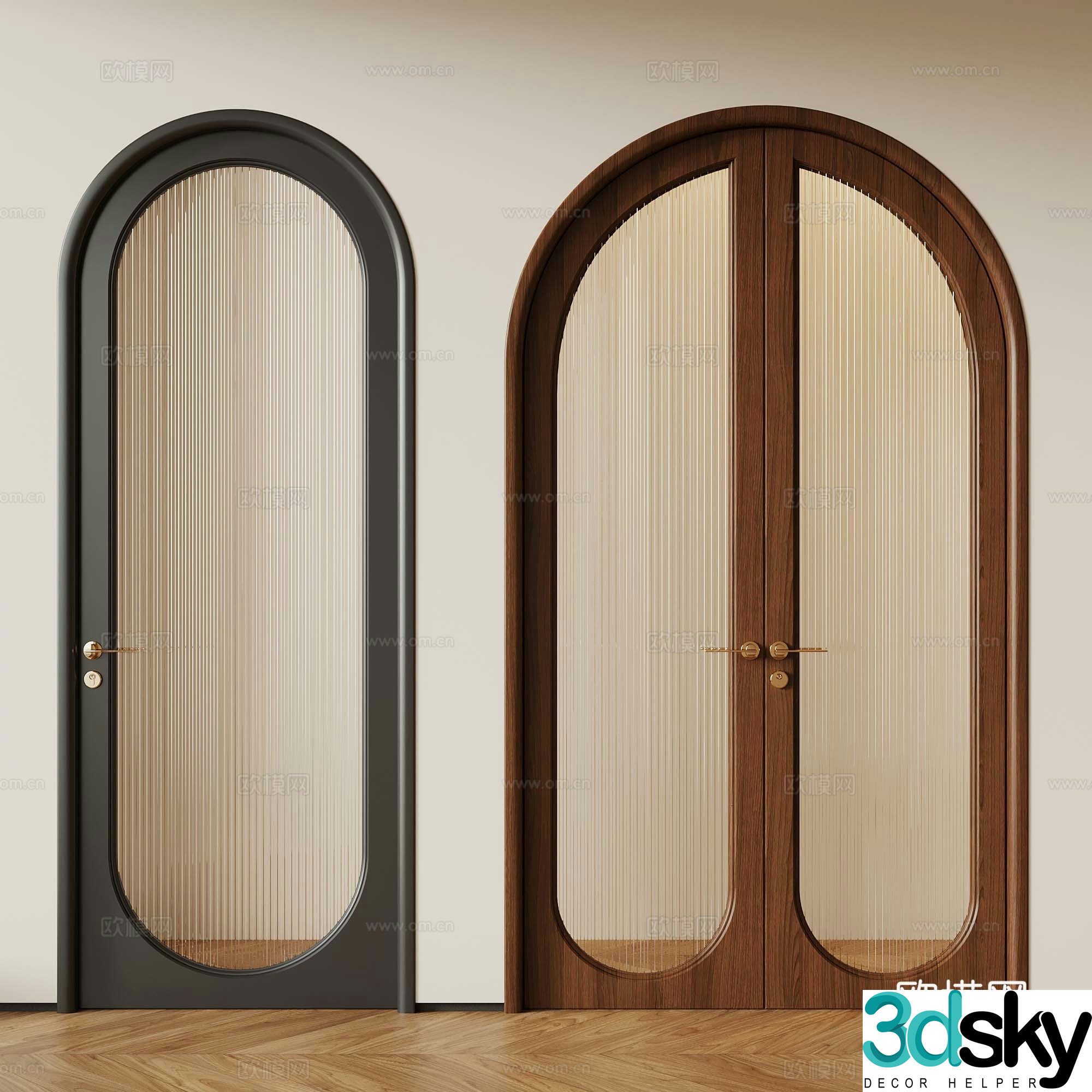 Modern medieval single-open door glass single-open door glass double-open door 3D model