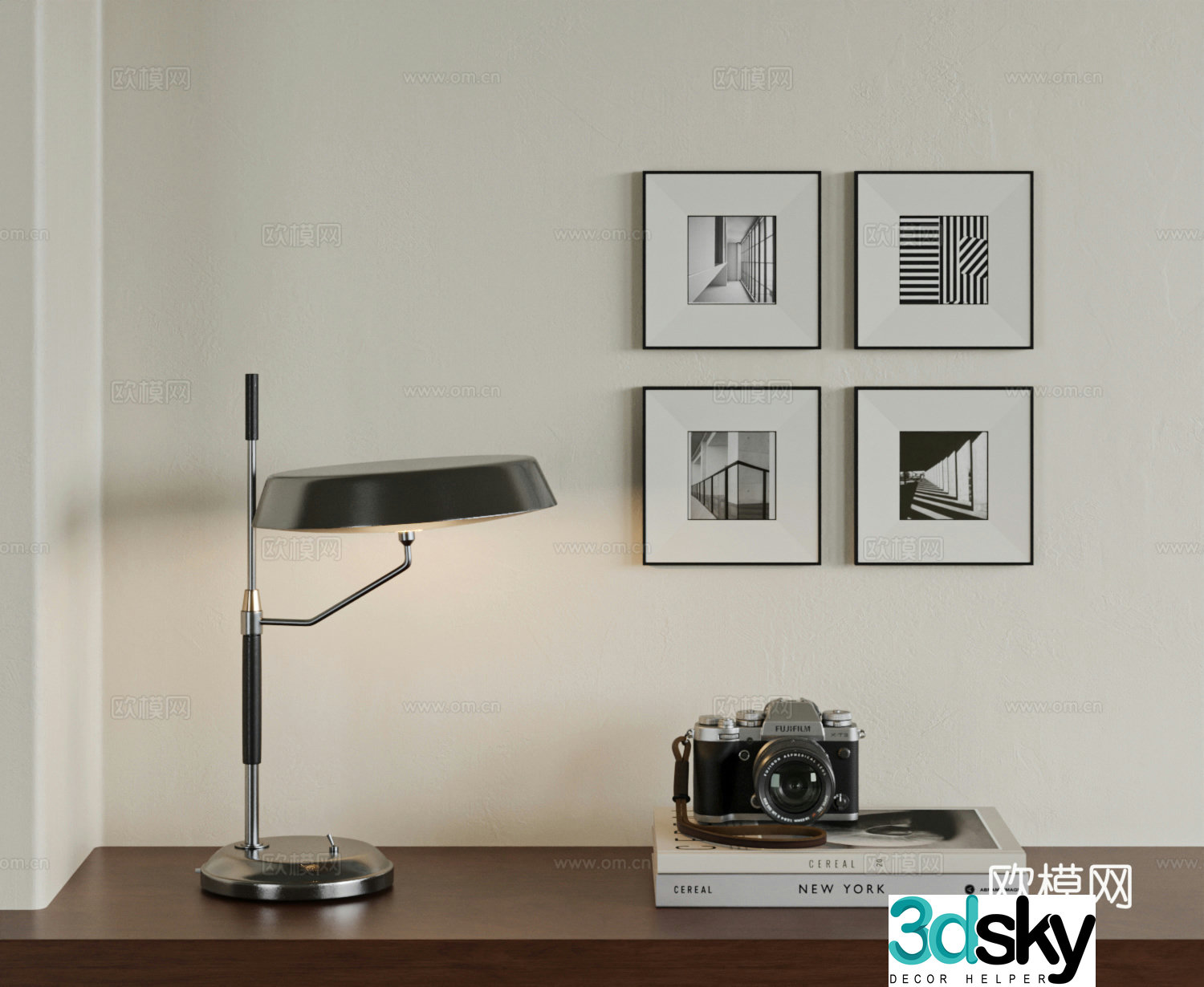 Modern desk lamp medieval style table lamp Bauhaus desk lamp retro desk lamp black and white combination hanging painting 3D model