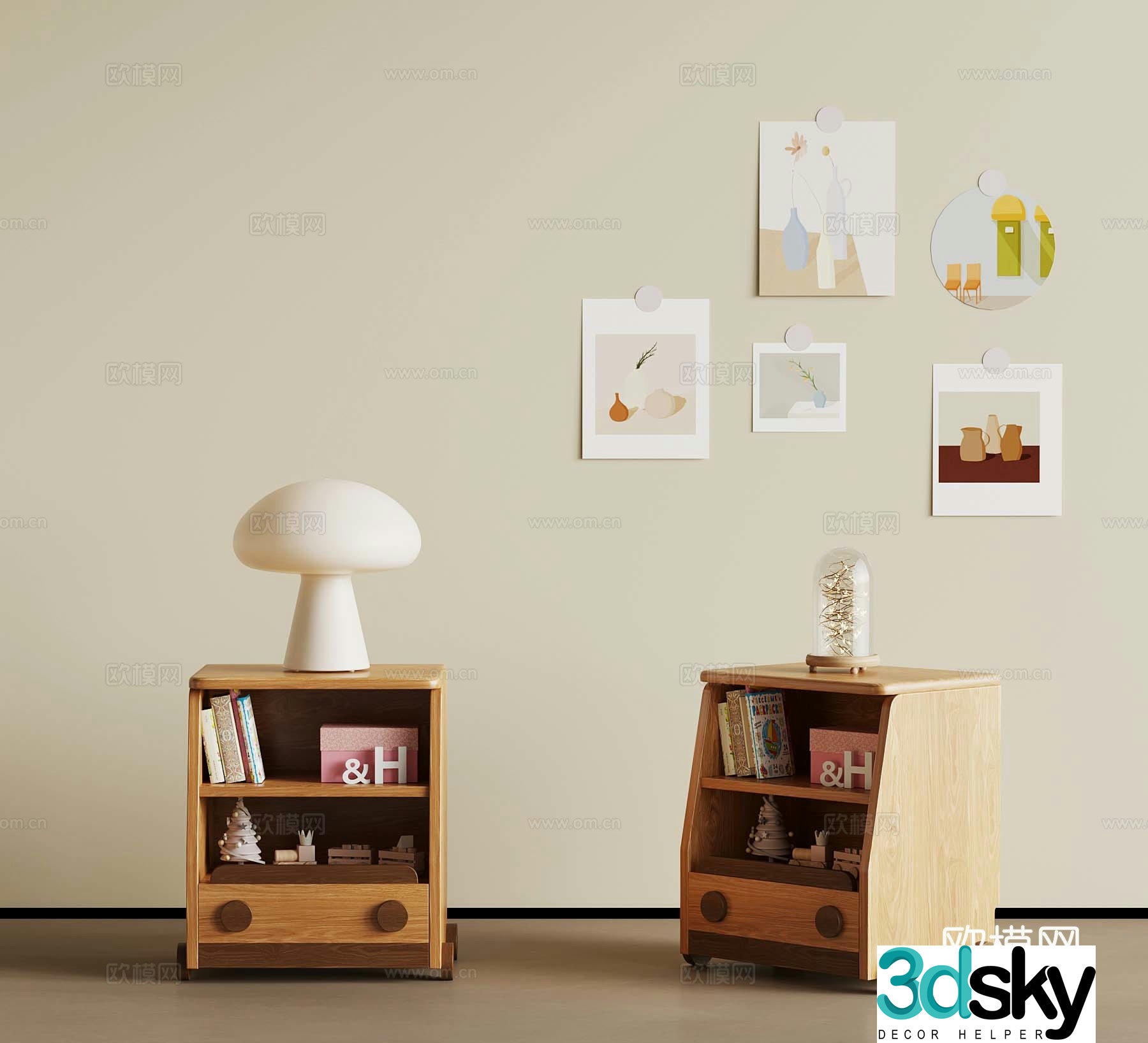 Modern medieval style bedside table children’s bedside table 3D model