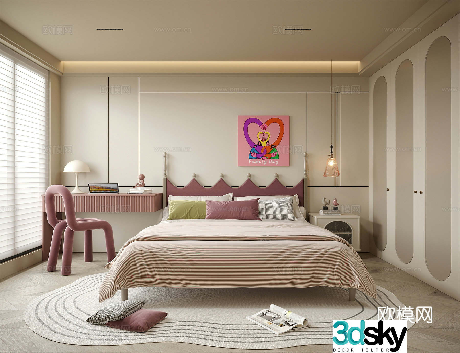 Modern girl room children’s room children’s bed children’s desk chair 3d model