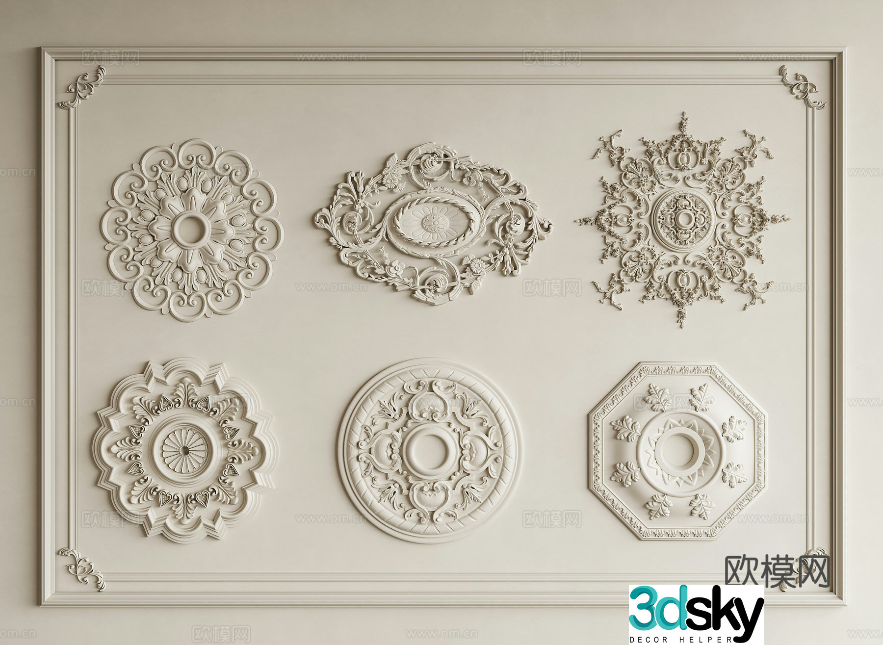 French lamp plate carved lantern plate French carving relief carved gypsum components European carved lantern 3D model