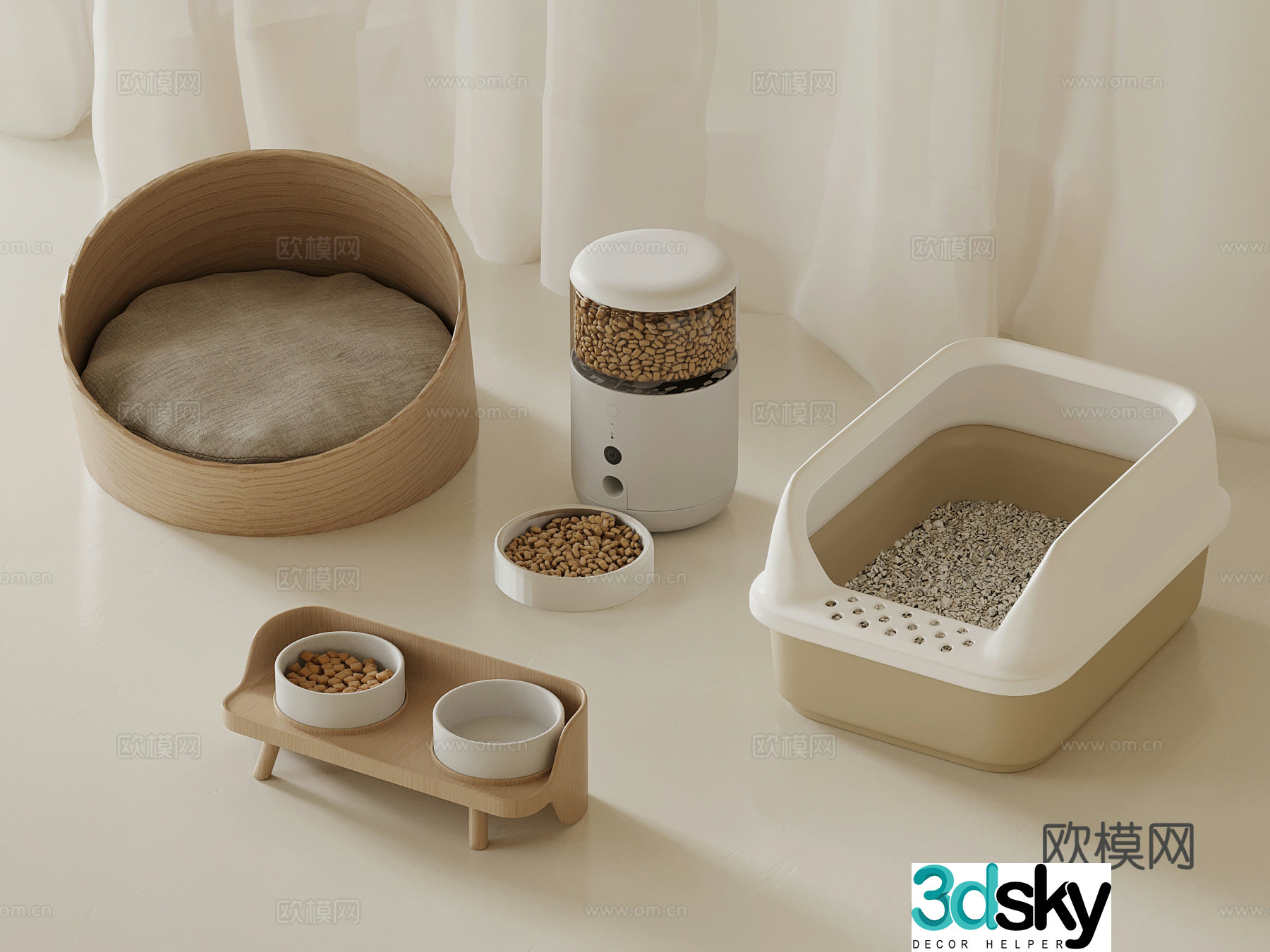 Pet supplies modern cat nest cat litter box feeder 3d model