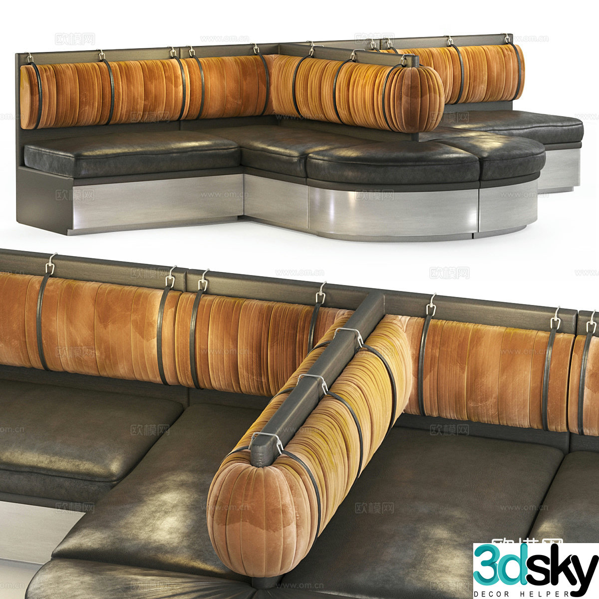 New Chinese style light luxury fabric leather booth sofa 3D model