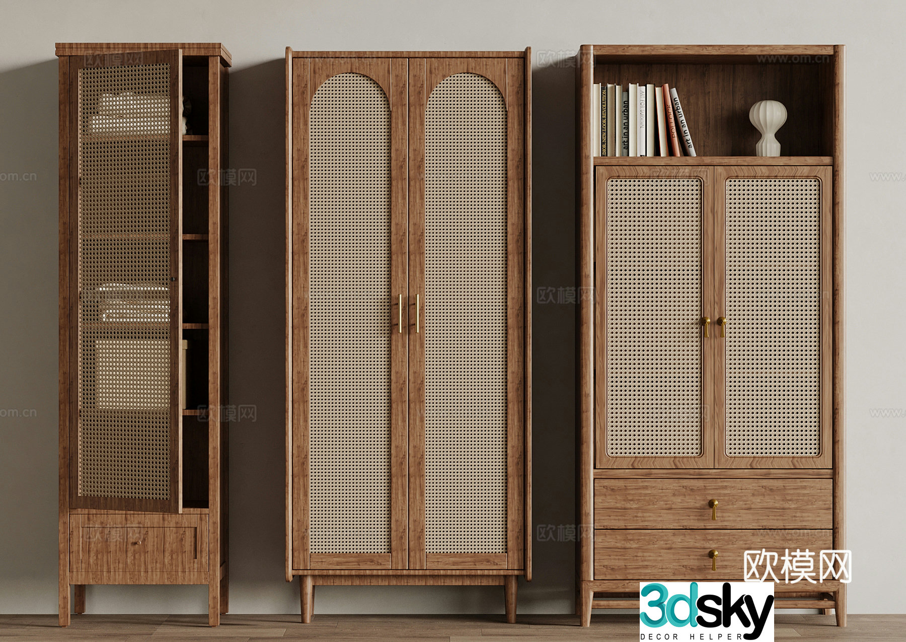 Locker Wasabi Locker Rattan Cabinet Bookcase 3D Model