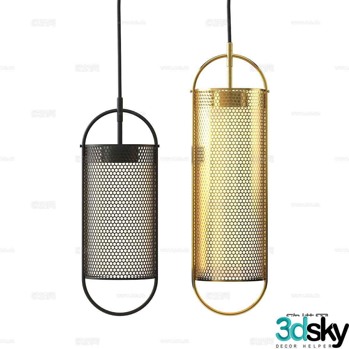Modern light luxury grid metal chandeliers 3D model