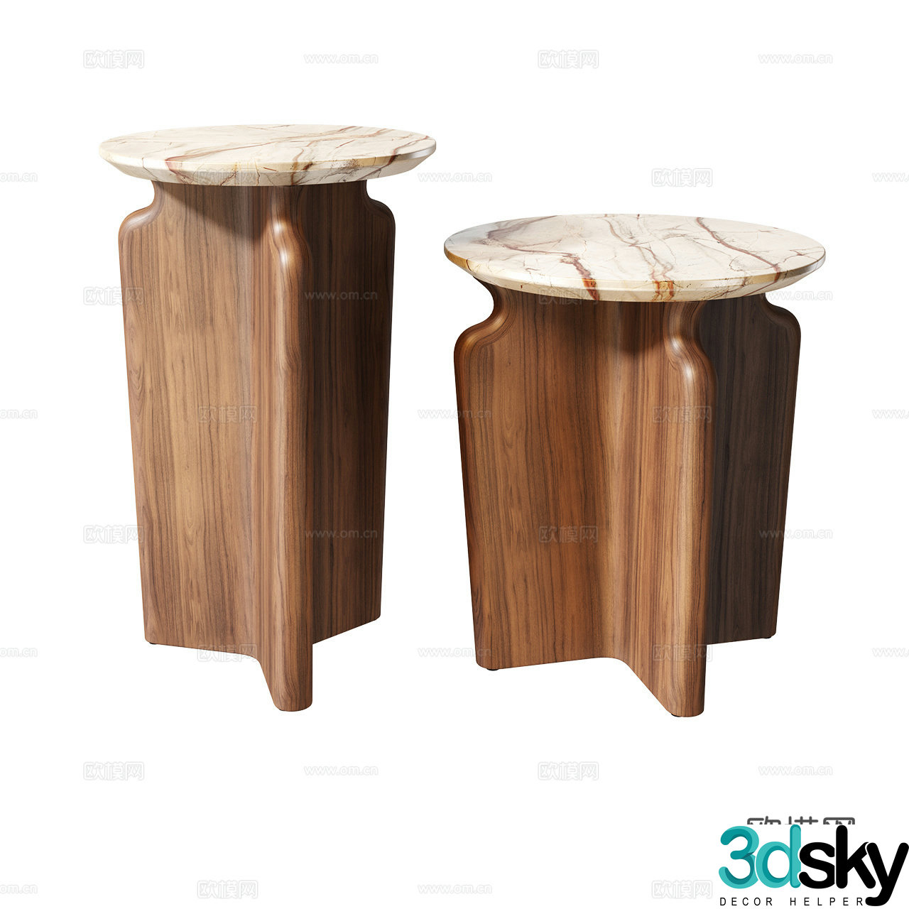 Porada Minimalist side table Retro side table Marble side table Walnut side table 3D model