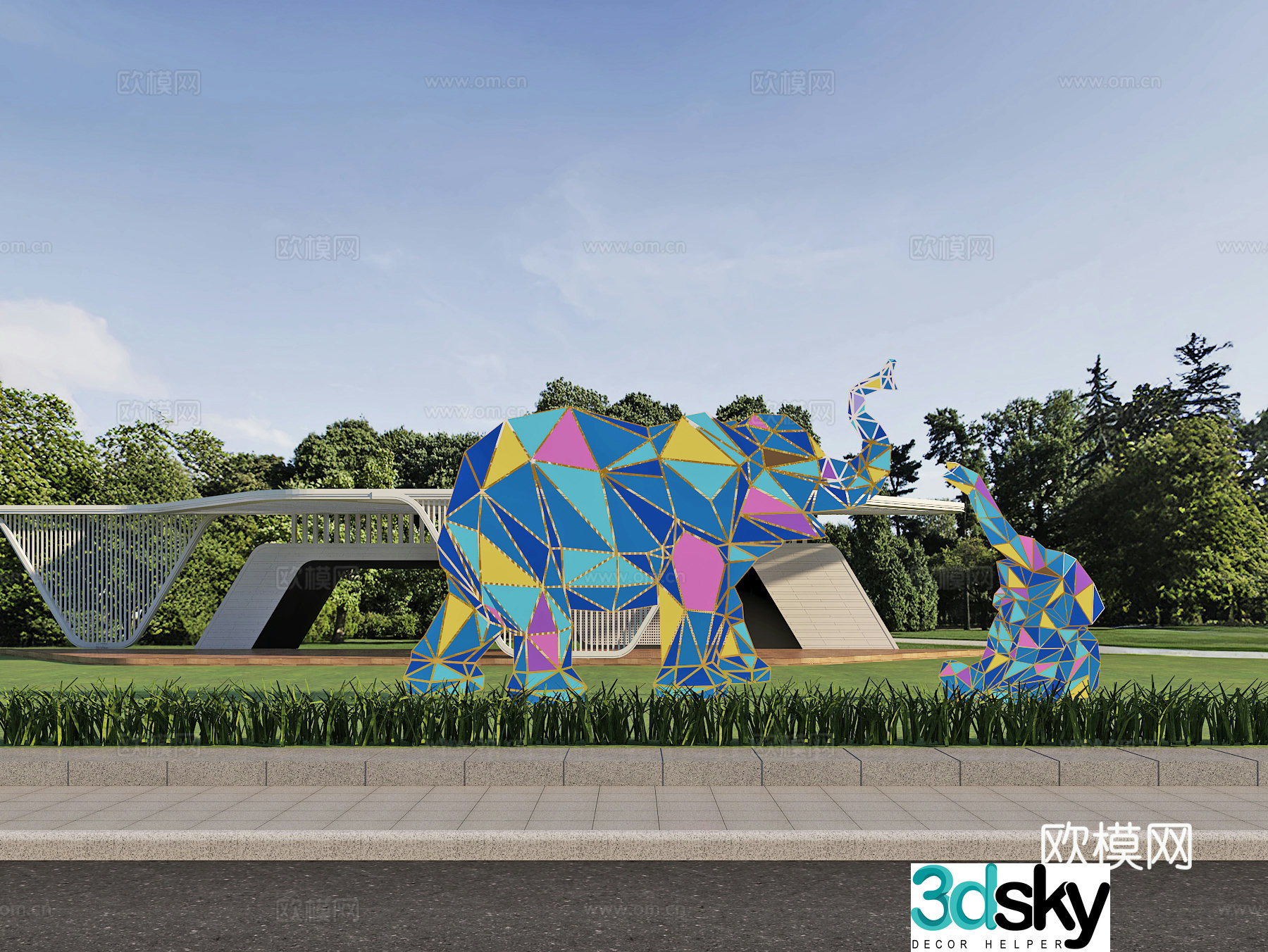 Green space installation Landscape Art sketch Sculpture 3d model
