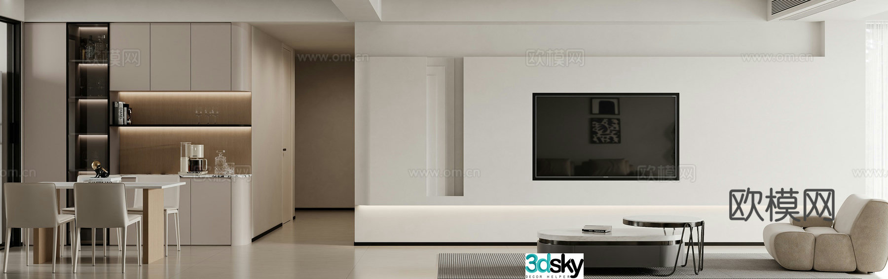 Modern minimalist living restaurant 3d model