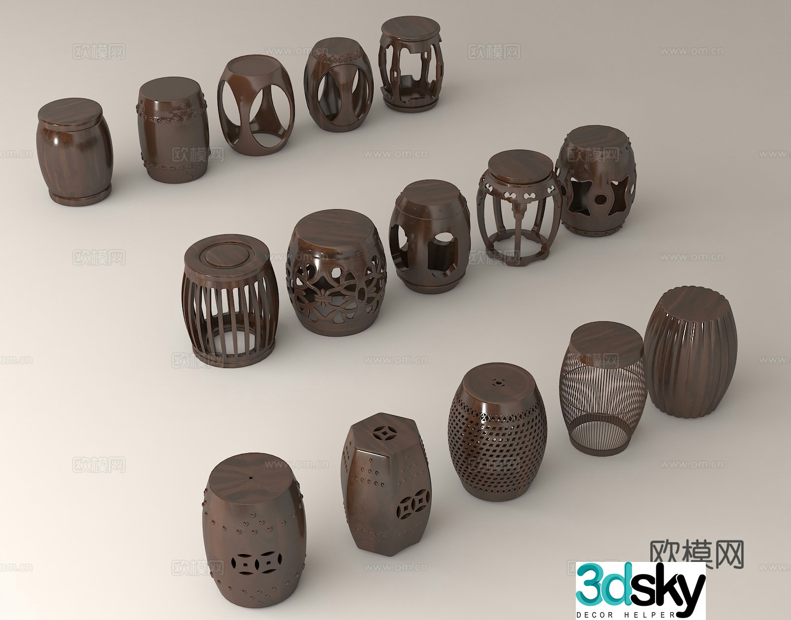 Chinese furniture Traditional craft Solid wood stool Classical furniture Hollow design Home decoration 3D model