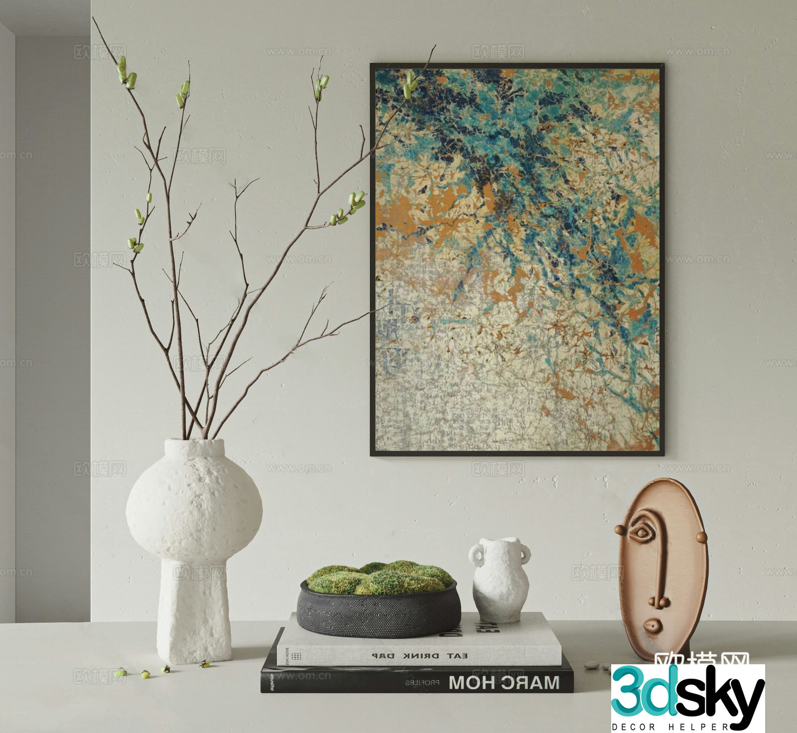 Modern art jewelry ornaments Light luxury ornaments painting combination Italian minimalist decorative hanging painting Cream log 3D model